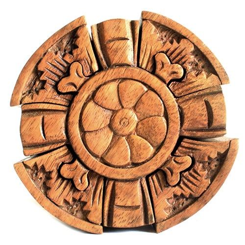 Sheesham-Holz Puzzlebox 'Blütenkreis' - Dekoratives Geheimfach