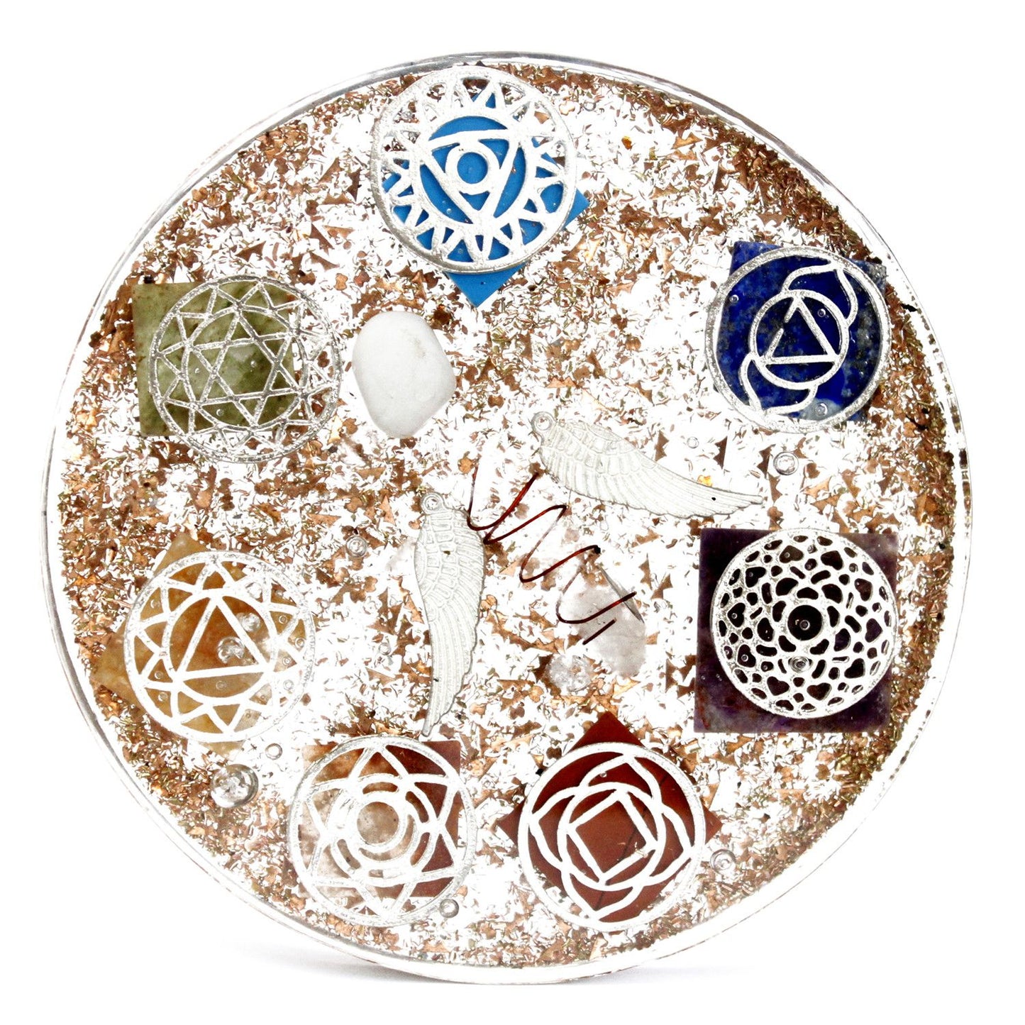 Orgonit Briefbeschwerer 'Engel-Chakra' – Handgefertigtes Energie-Kunstwerk für den Schreibtisch