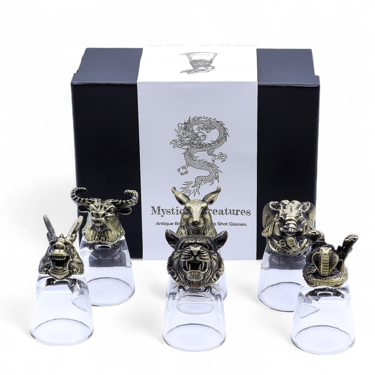 Set mit 6 Schnapsgläsern - Mystische Waldtiere in Antikbronze-Optik