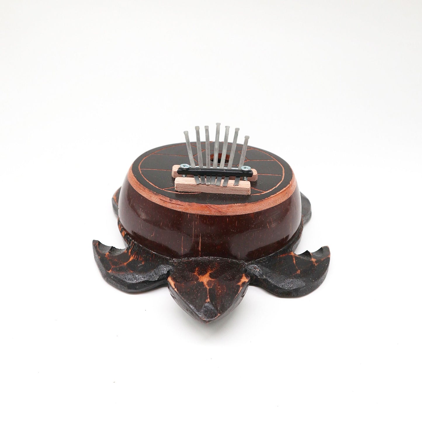 Handgeschnitzte Kalimba aus Kokosnuss mit Schildkröten-Motiv – 17 cm