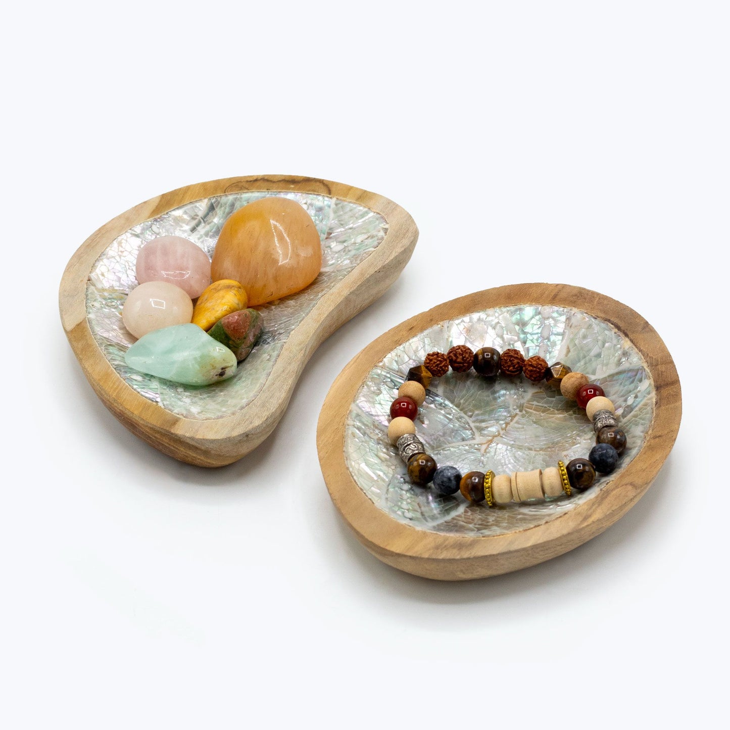 Set aus 4 Teakholz-Schalen mit Muscheldekor – Natürliche Deko für stilvolle Ordnung