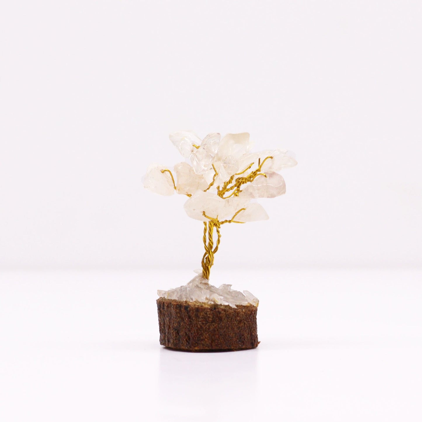 Mini-Edelsteinbaum Bergkristall - Handgefertigter Kristallbaum auf Holz (15 Steine)