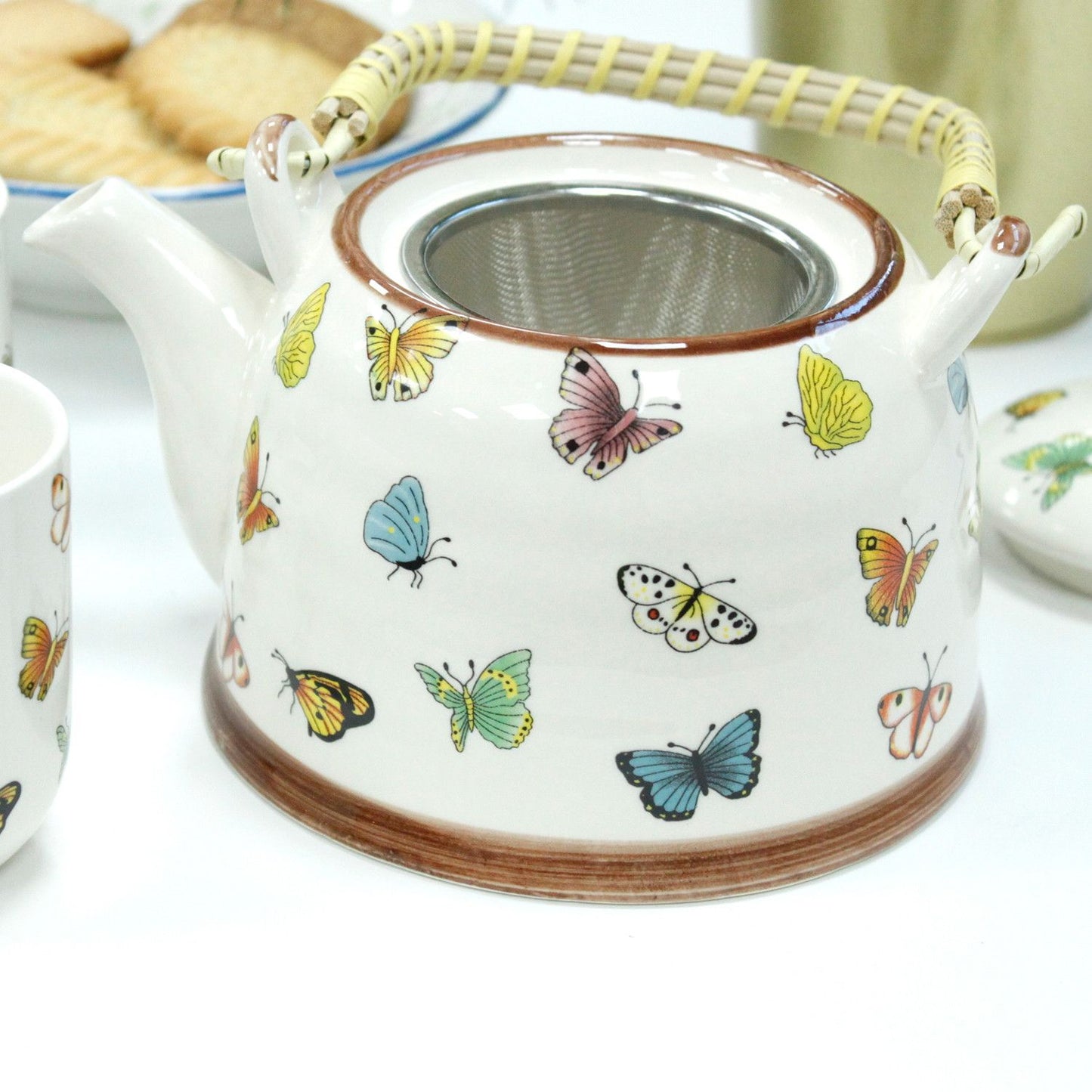 Keramik-Teekanne 'Butterflies' mit 6 Tassen – Set für losen Tee