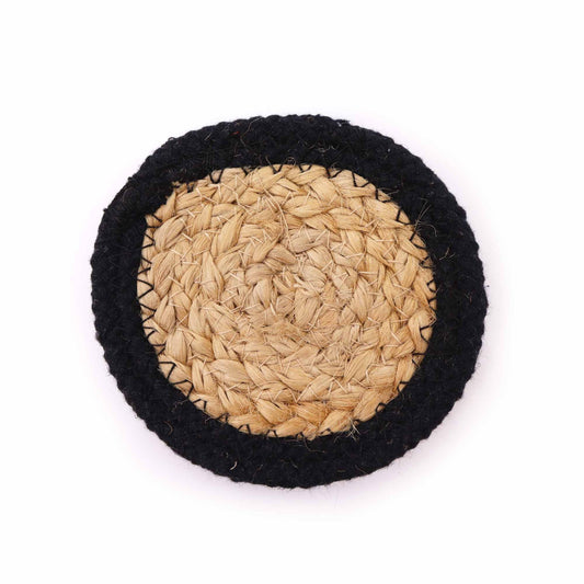 Set mit 4 Untersetzern aus Jute & Baumwolle - Schwarzrand