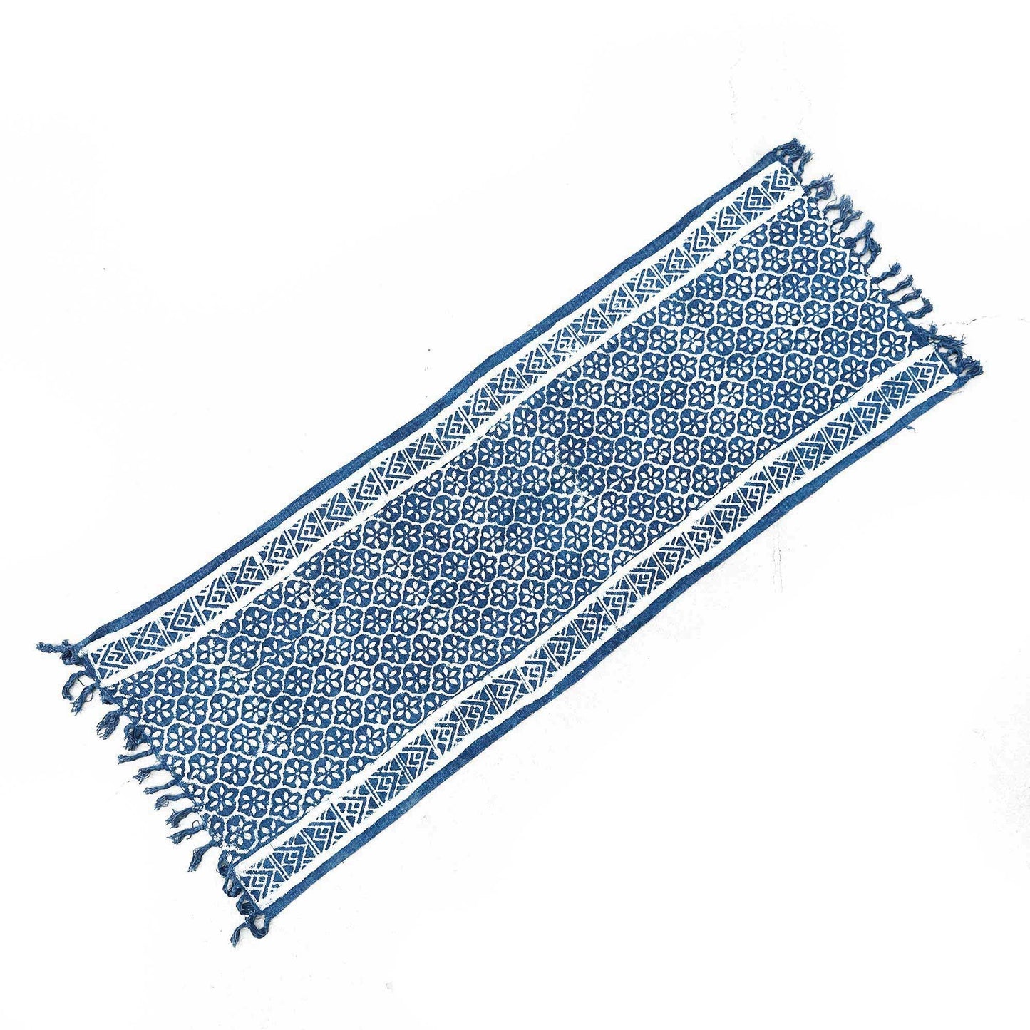 Handgefertigter Indigo-Tischläufer Madjid Tiles – 170 x 60 cm