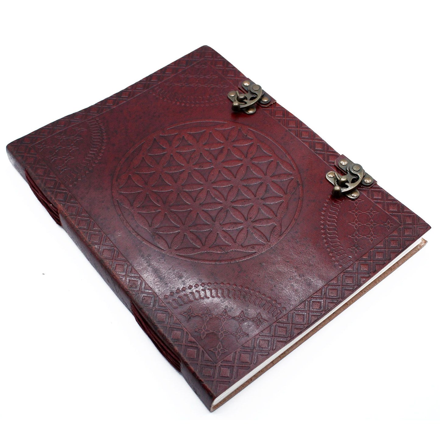 Ledergebundenes Notizbuch 'Blume des Lebens' | Handgefertigt | 25x32,5 cm
