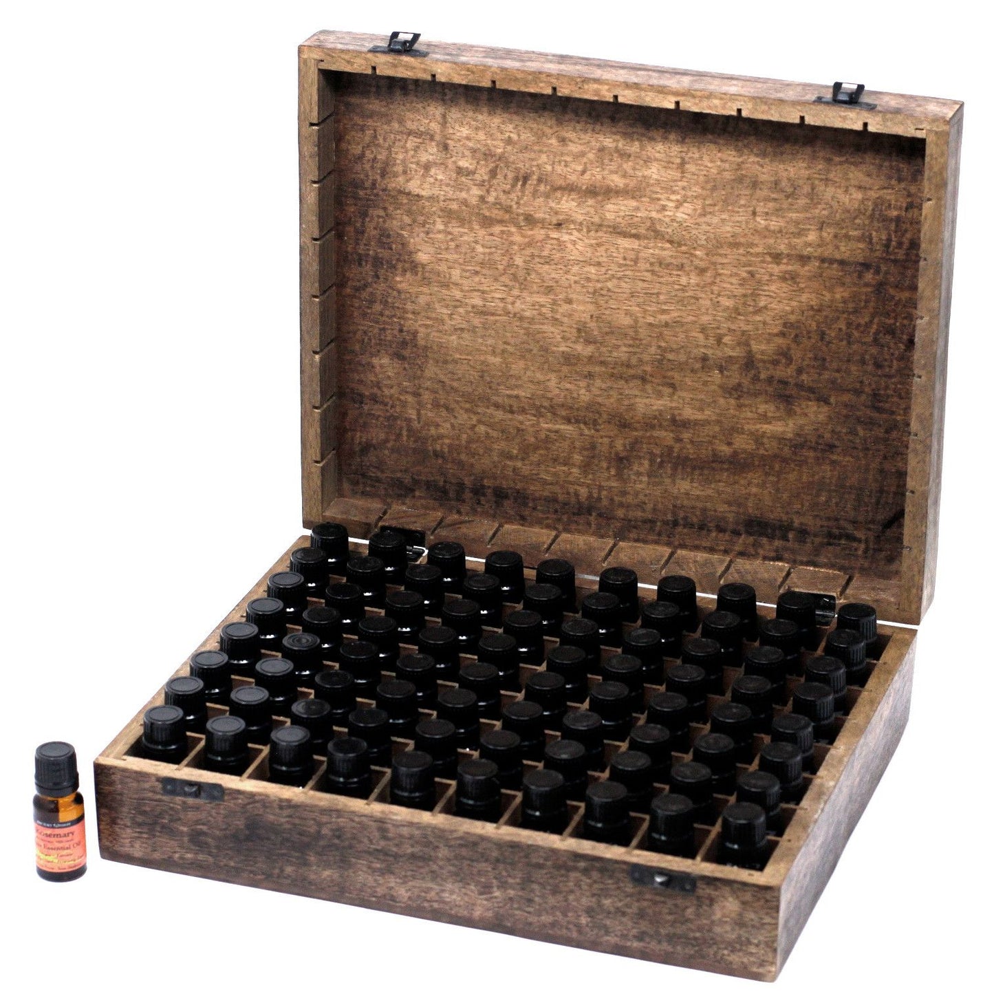 Handgeschnitzte Aromatherapie-Box 'Blütenzauber' aus Mangoholz - für 80 Fläschchen