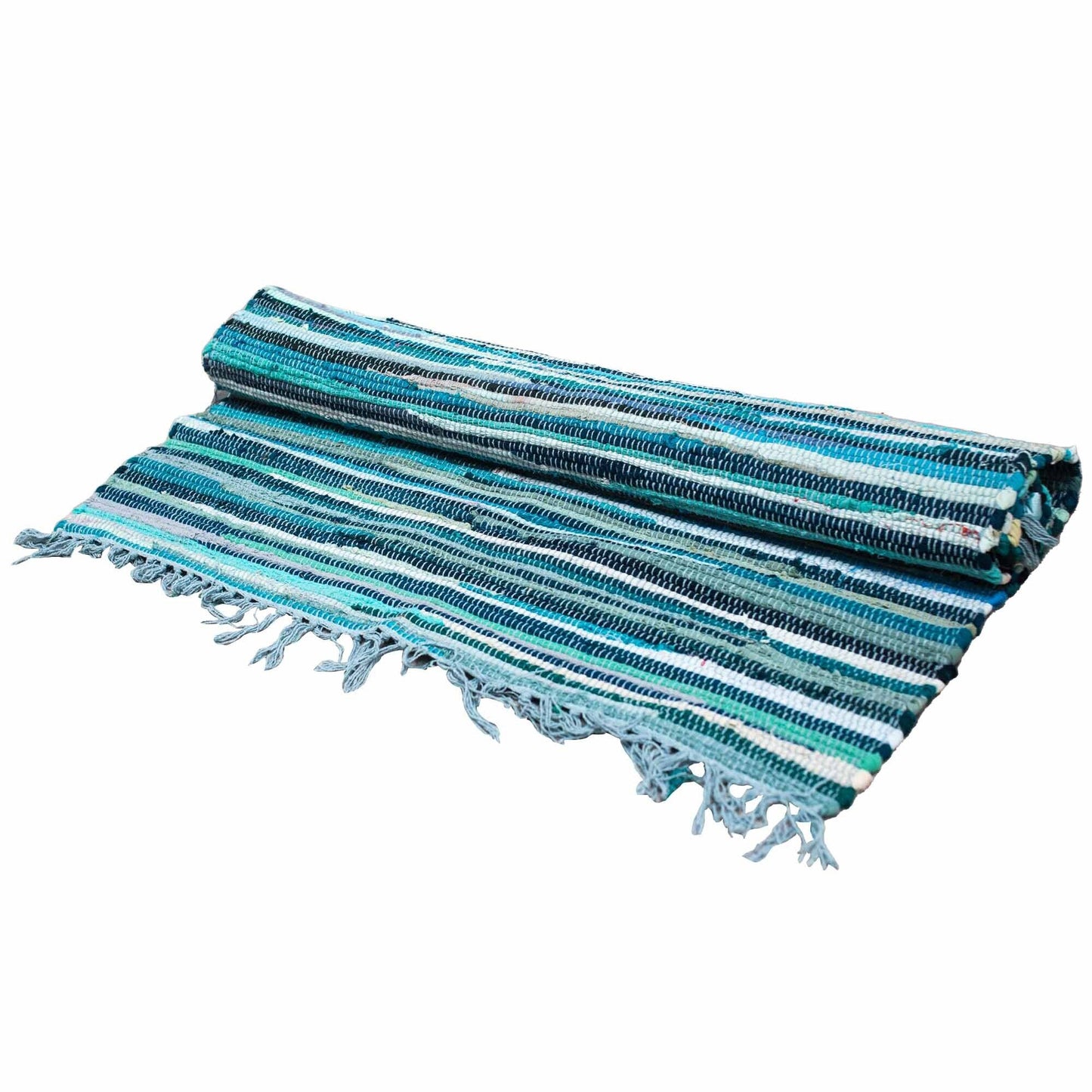 Room Rag Rug - Handgewebter Baumwollteppich in Aqua - 150x200 cm