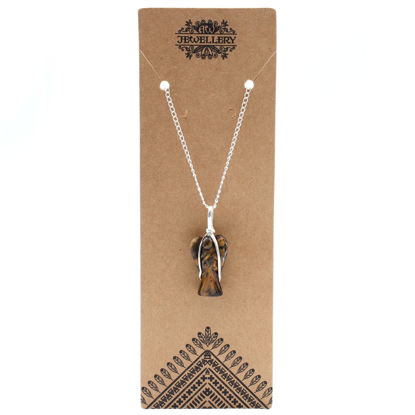 Handgeschnitzter Schutzengel-Anhänger aus Tigerauge mit 45 cm Kette
