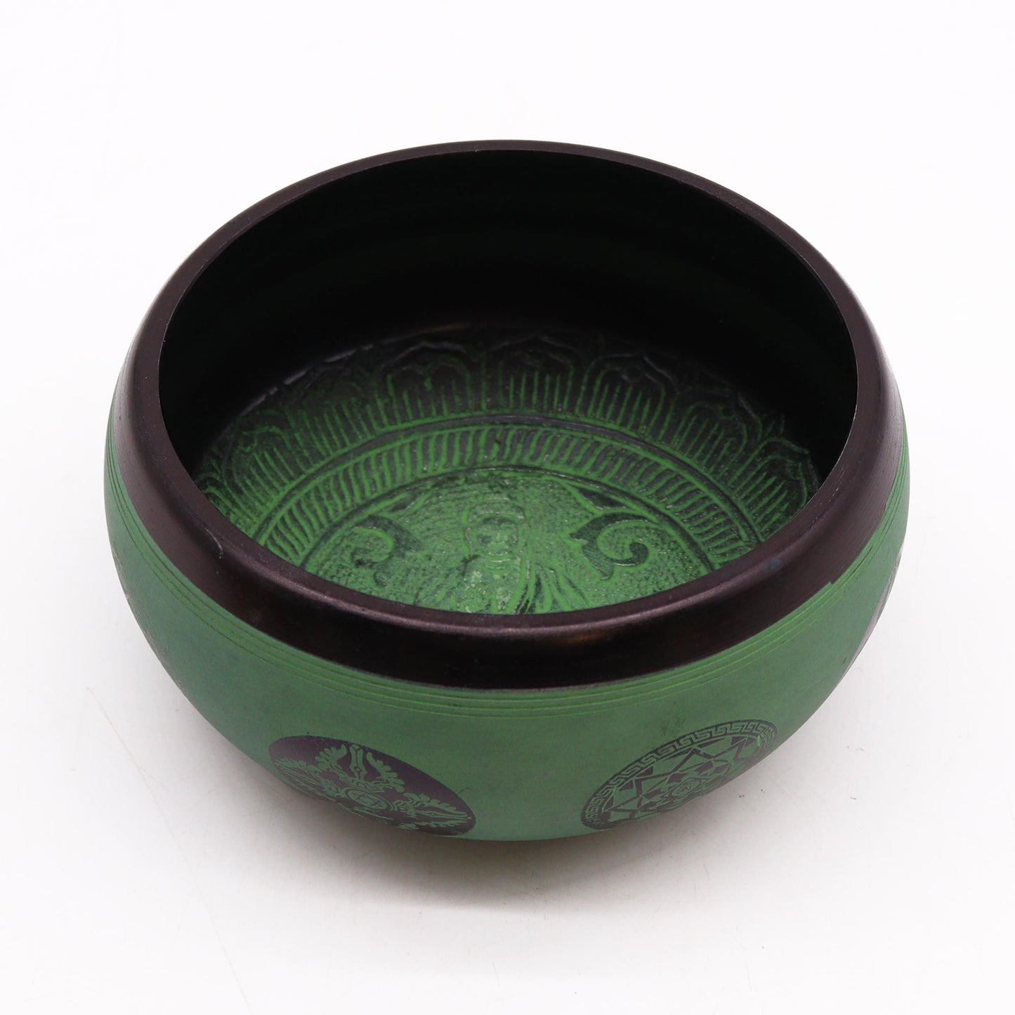 Klangschale Mandala Buddha 16 cm in Erdpulver-Optik – Handgraviert