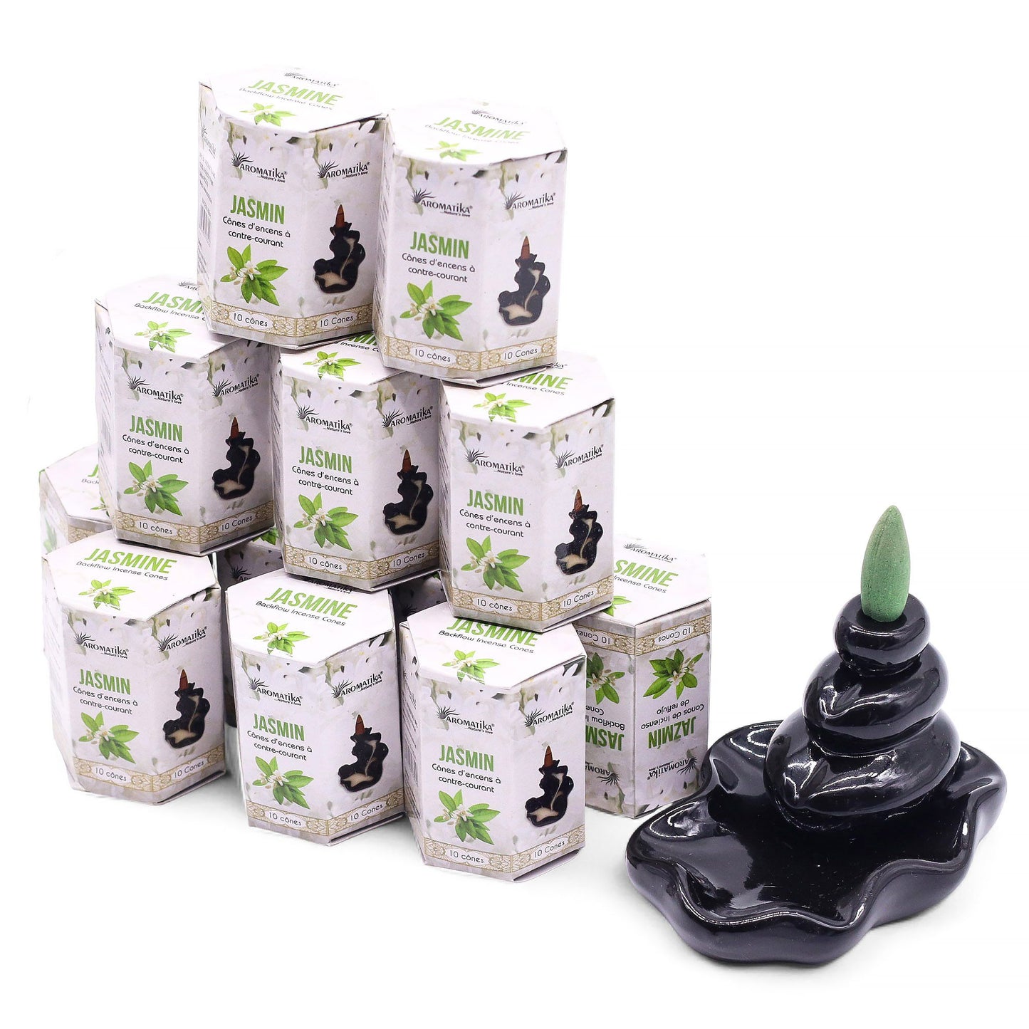 Masala Rückfluss-Räucherkegel Jasmin - 10 Stück mit magischem Rauch-Wasserfall