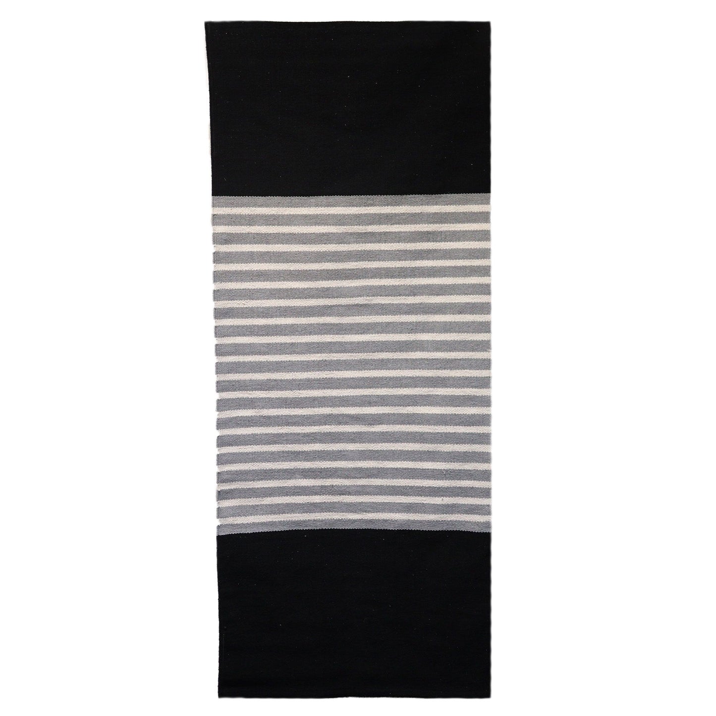 Indischer Baumwoll-Läufer mit Streifenmuster in Grau und Schwarz - 170x70 cm