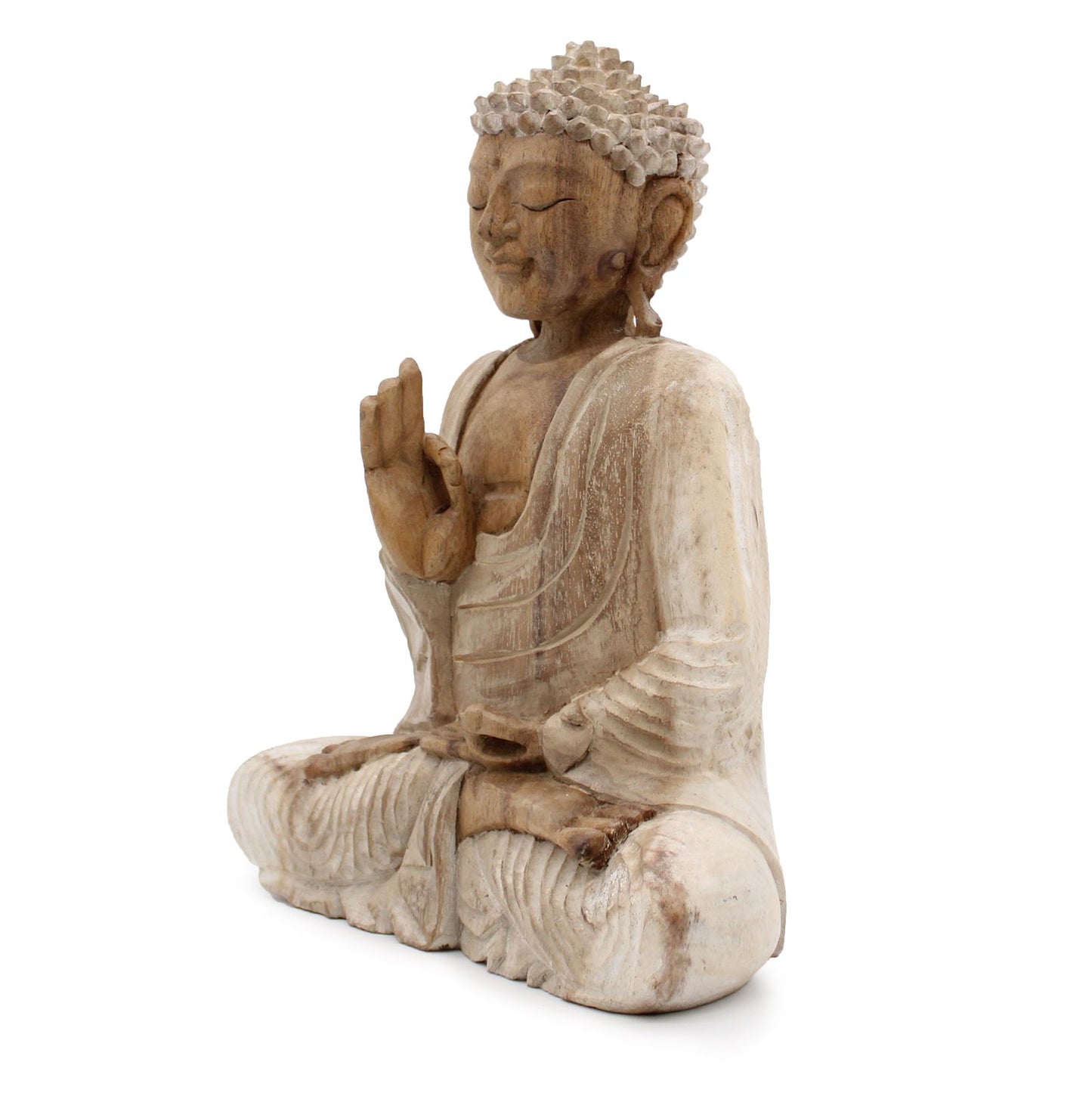 Handgeschnitzte Buddha-Statue 'Weißer Lehrer' - 30 cm aus Suar-Holz