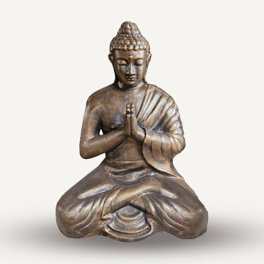 Buddha-Statue 'Meditation in Gold' - 120 cm Faserzement-Skulptur mit Antik-Patina