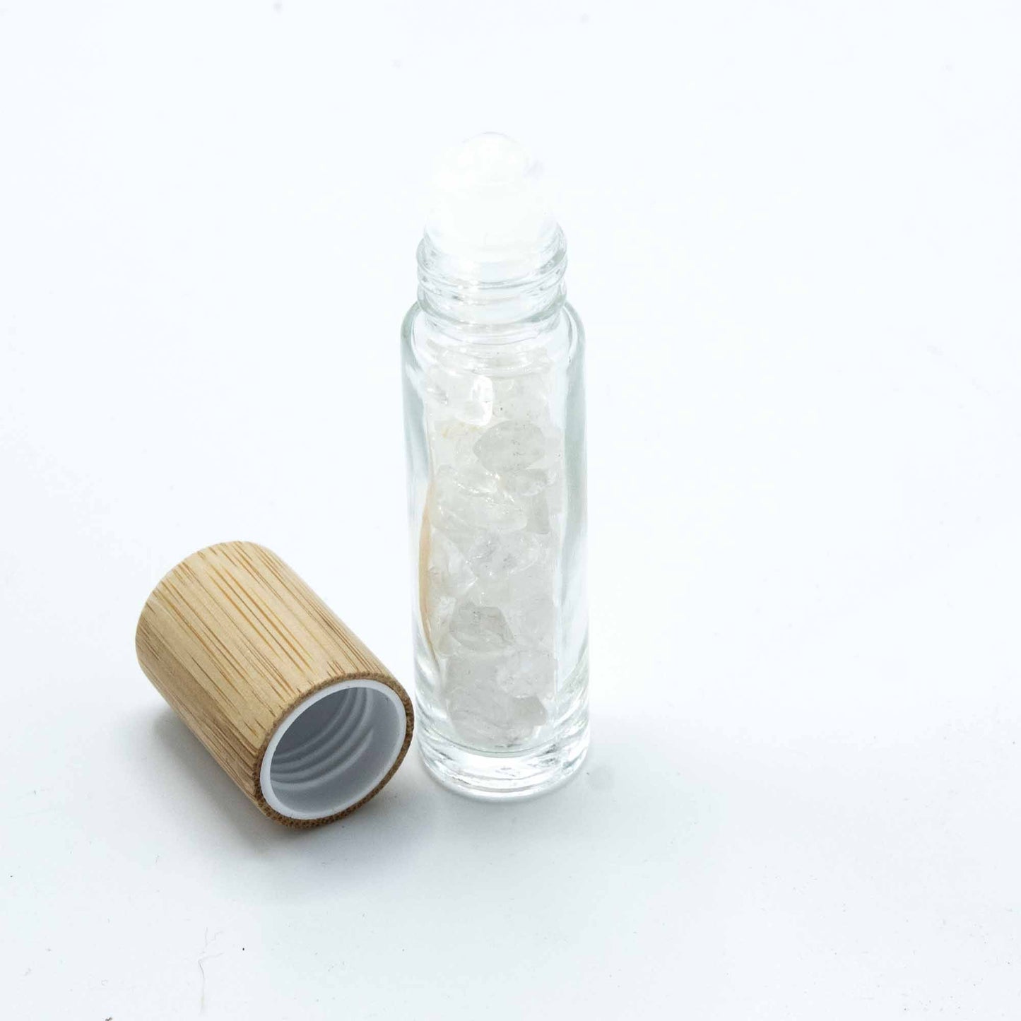 Roll-On Flakon aus Steinquarz mit Holzdeckel – Für ätherische Öle & Pflege
