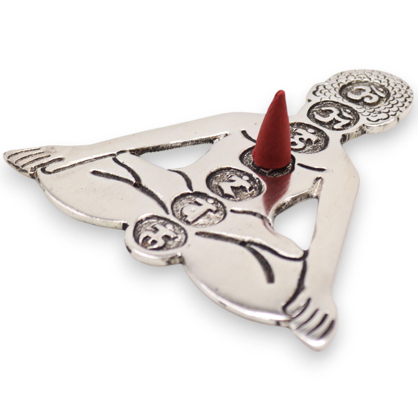 Räucherstäbchenhalter aus poliertem Aluminium mit Sieben-Chakra-Motiv – 12x12 cm, Gold