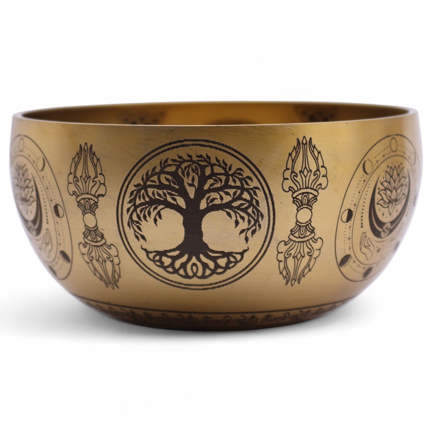 Set mit vier handgravierten Buddha-Klangschalen aus Messing