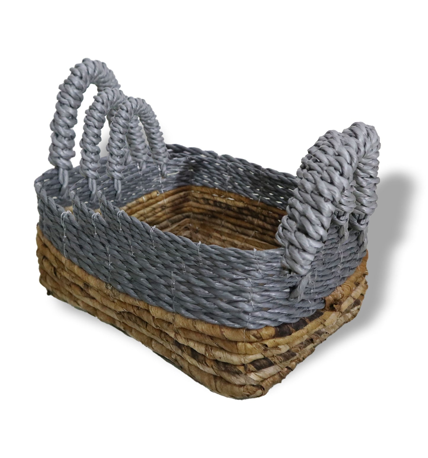 Set aus 3 quadratischen Körben aus Bananenblatt & Raffia – Handgeflochten, 27x21x18 cm