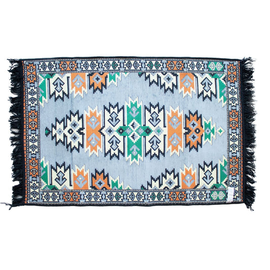Flachgewebe-Teppich Kilim 125x80 cm in Kohlegrau - Tribal Design