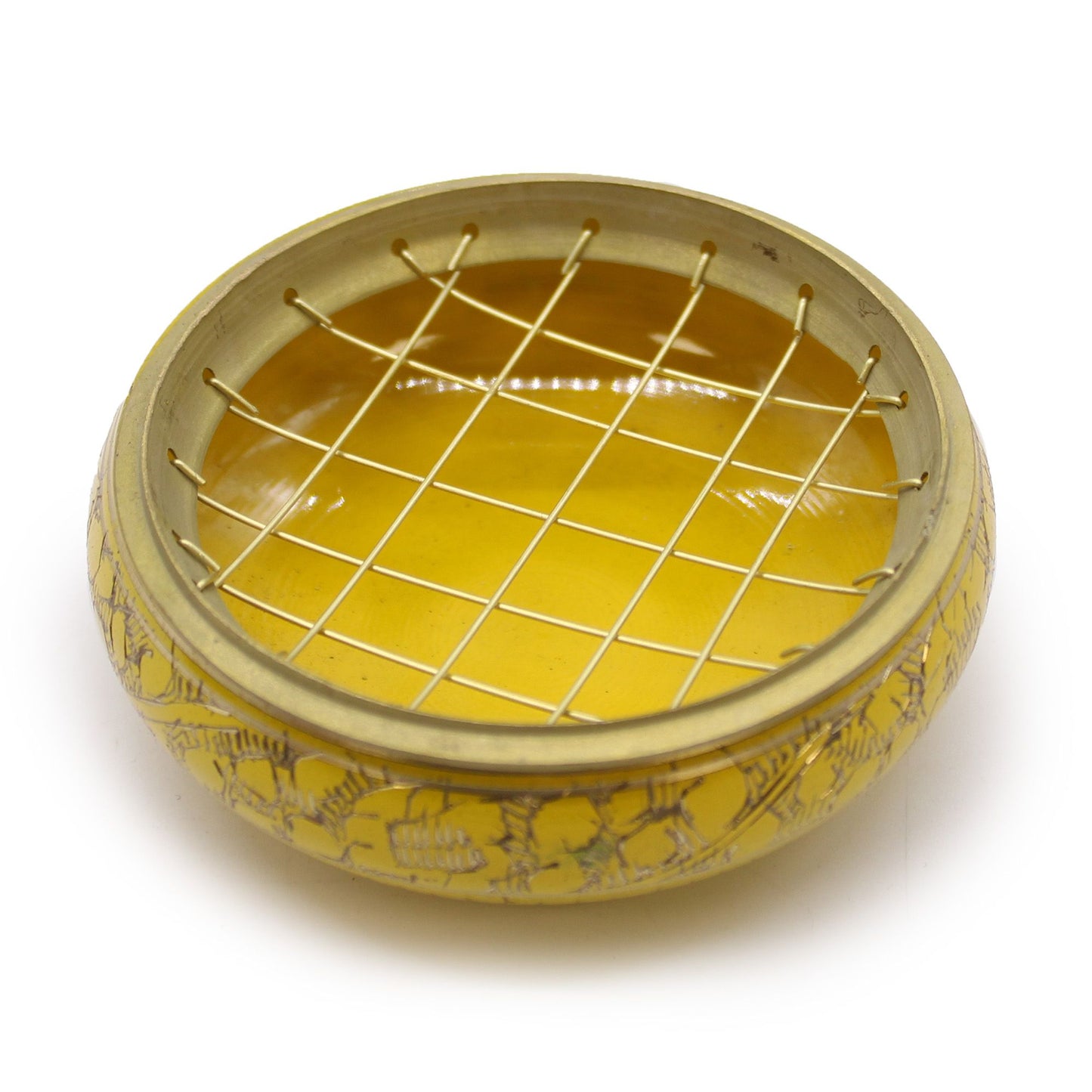 Räucherschale Solarplexus-Chakra aus Messing mit Goldgravur