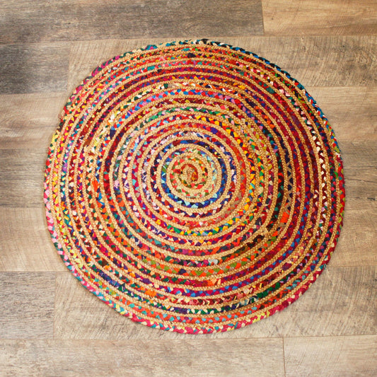 Runder Naturteppich aus Jute & recycelter Baumwolle – Ø 90 cm