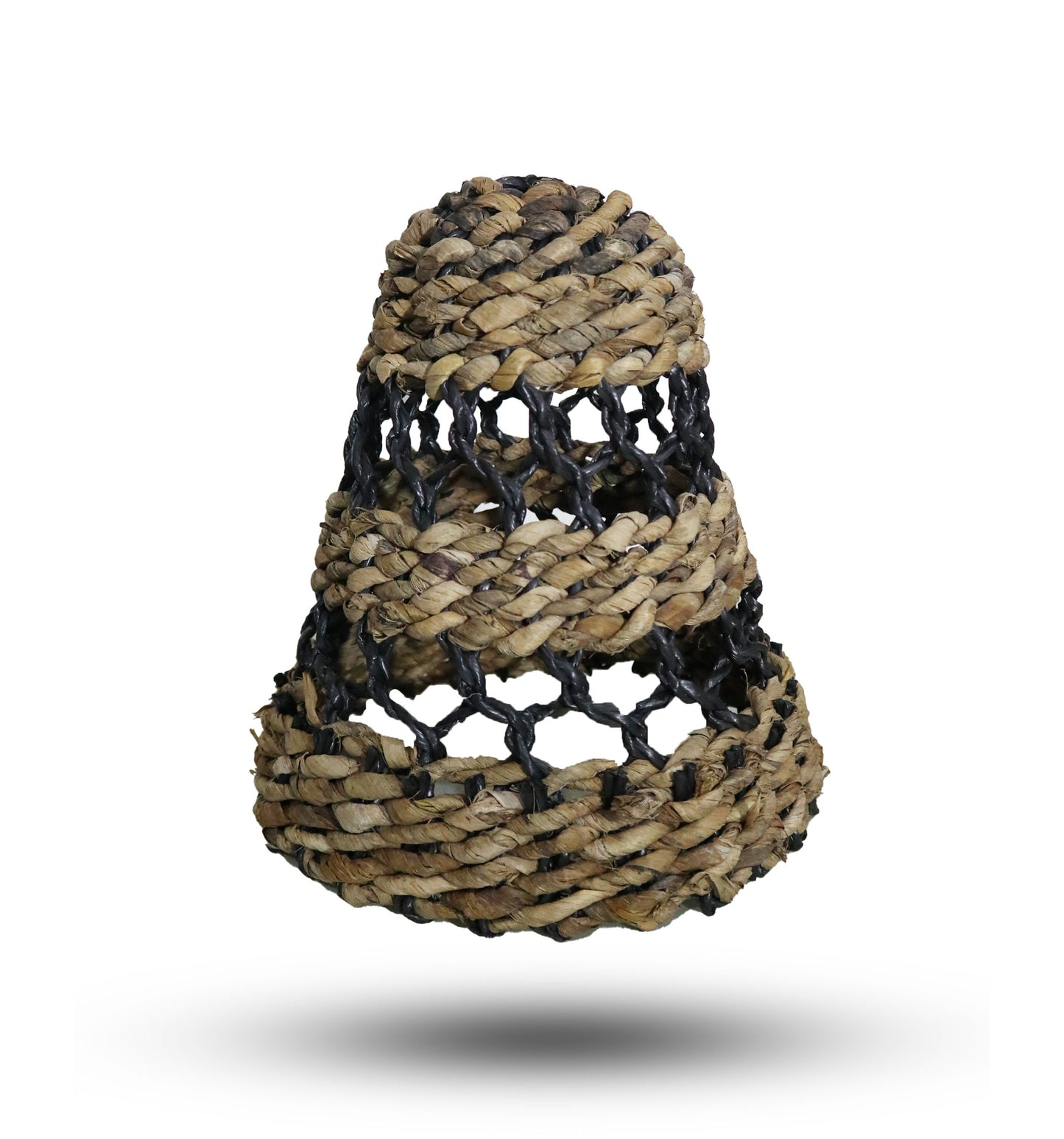 Set aus 3 Lampenschirmen - Natürliche Bananenblätter & schwarze Raffia