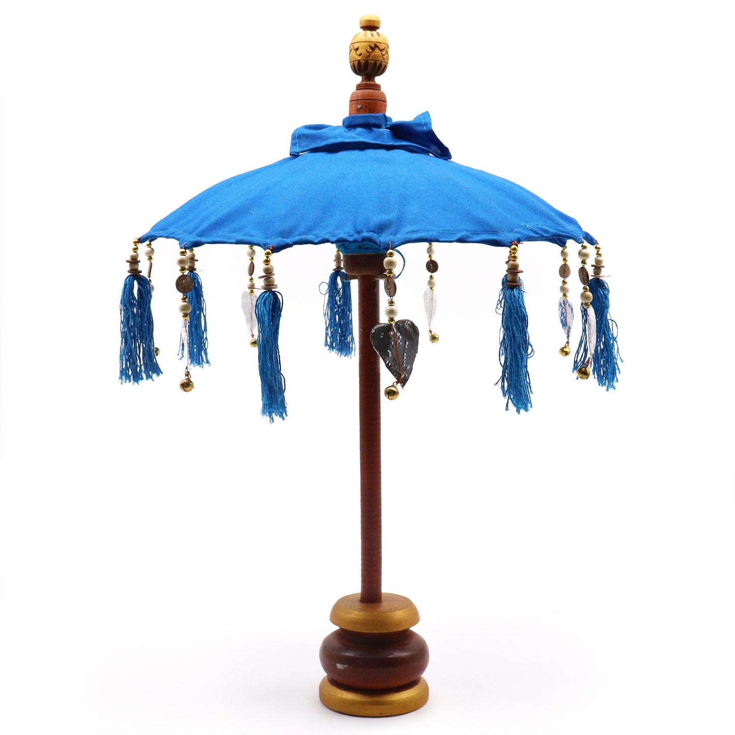Dekorativer Bali-Schirm Türkis 40cm – Handgefertigter Baumwollschirm mit Holz und Aluminium