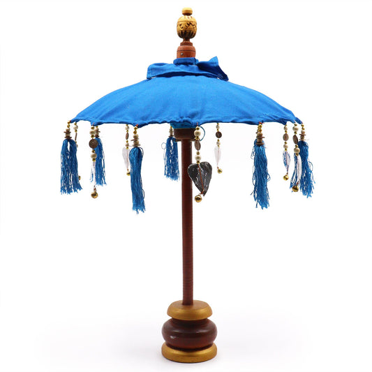 Dekorativer Bali-Schirm Türkis 40cm – Handgefertigter Baumwollschirm mit Holz und Aluminium