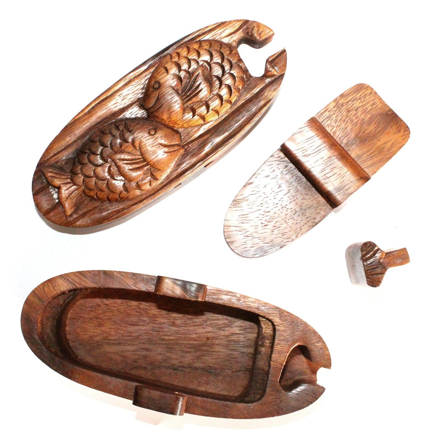 Bali Magic Box 'Zwillingsfische' - Handgeschnitzte Rätselbox aus Sheeshamholz