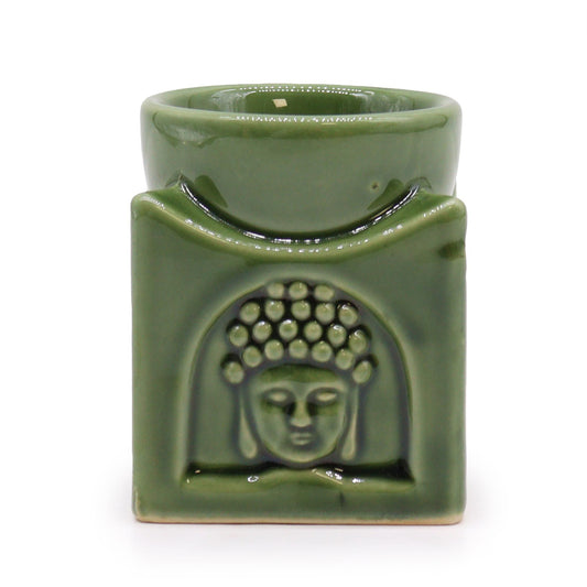 Buddha Duftlampe im Quadrat-Design - Dunkle Jade Keramik