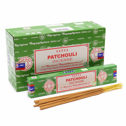 SATYA Patchouli Räucherstäbchen - Handgerollte Premium-Qualität, 15 Stück