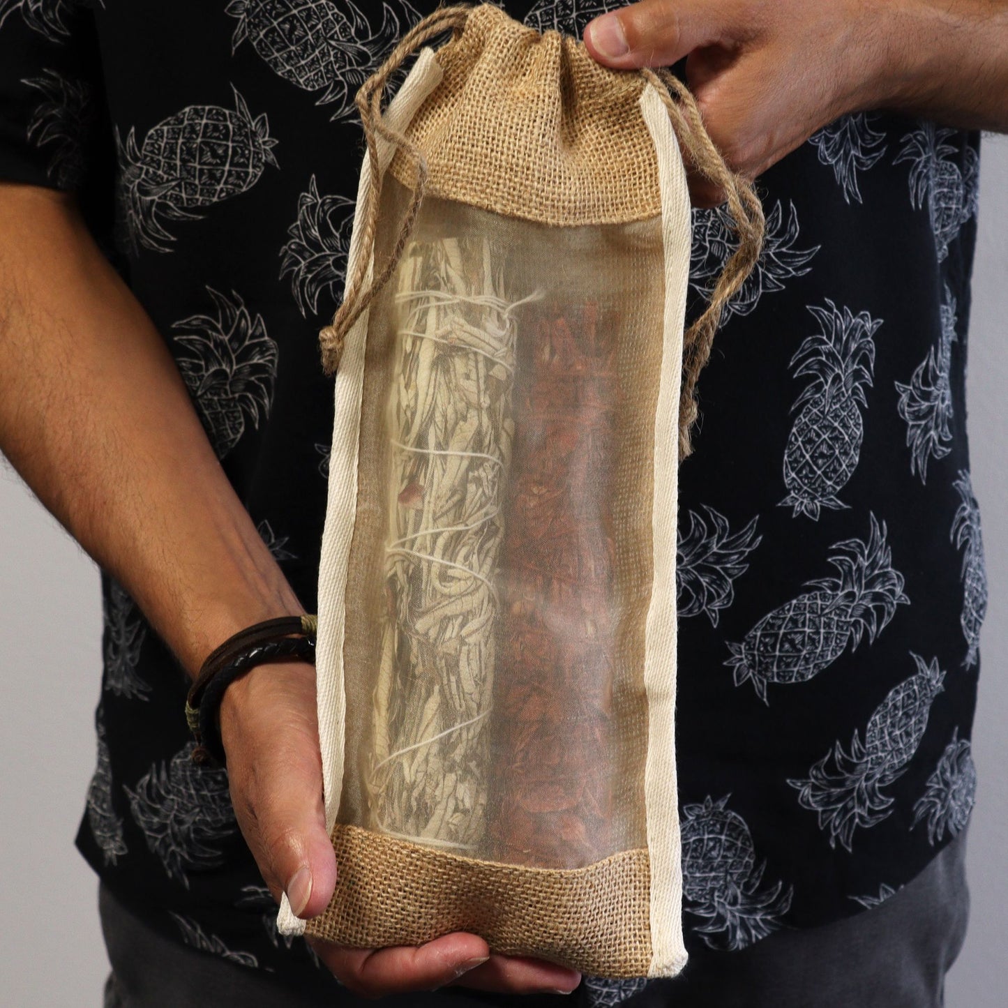 Vintage Jutebeutel mit Sichtfenster – gewaschen, 35x15cm, mit Zugband