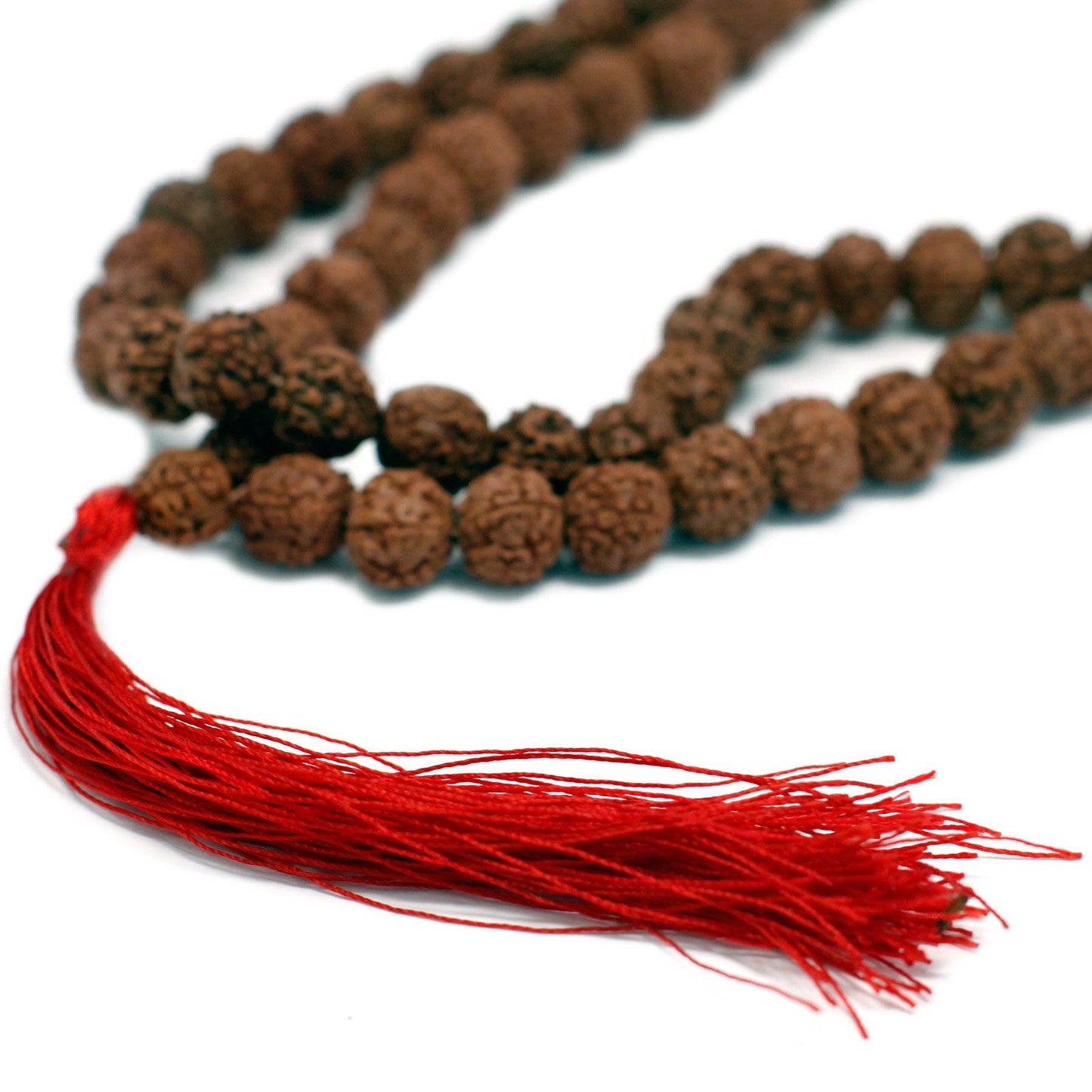 Traditionelle Mala aus braunen Rudraksha-Perlen – 108-teilig mit Quaste