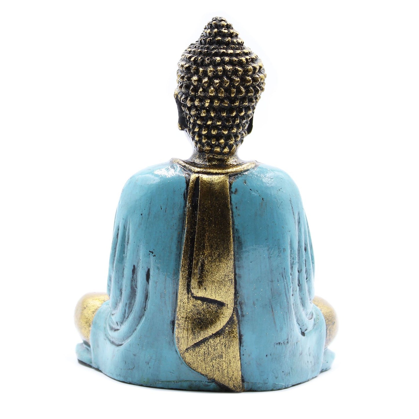 Buddha-Figur in Azur & Gold - Handbemaltes Kunstwerk aus Bali