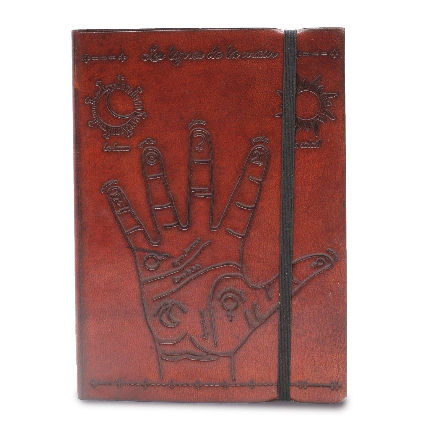 Palmistry - Handgefertigtes Ledernotizbuch klein mit Trageriemen