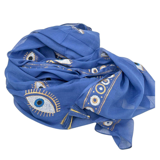 Handbemalter Nazar-Pareo in Tiefblau & Gold – 100% Baumwolle