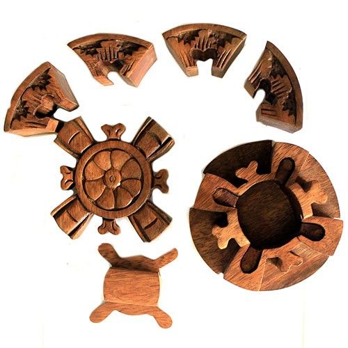 Sheesham-Holz Puzzlebox 'Blütenkreis' - Dekoratives Geheimfach