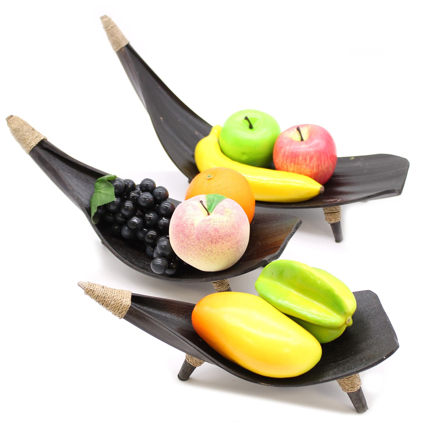 Set mit 3 Schalen aus Kokosblatt in Schokoladenbraun – Für Obst & stilvolle Deko