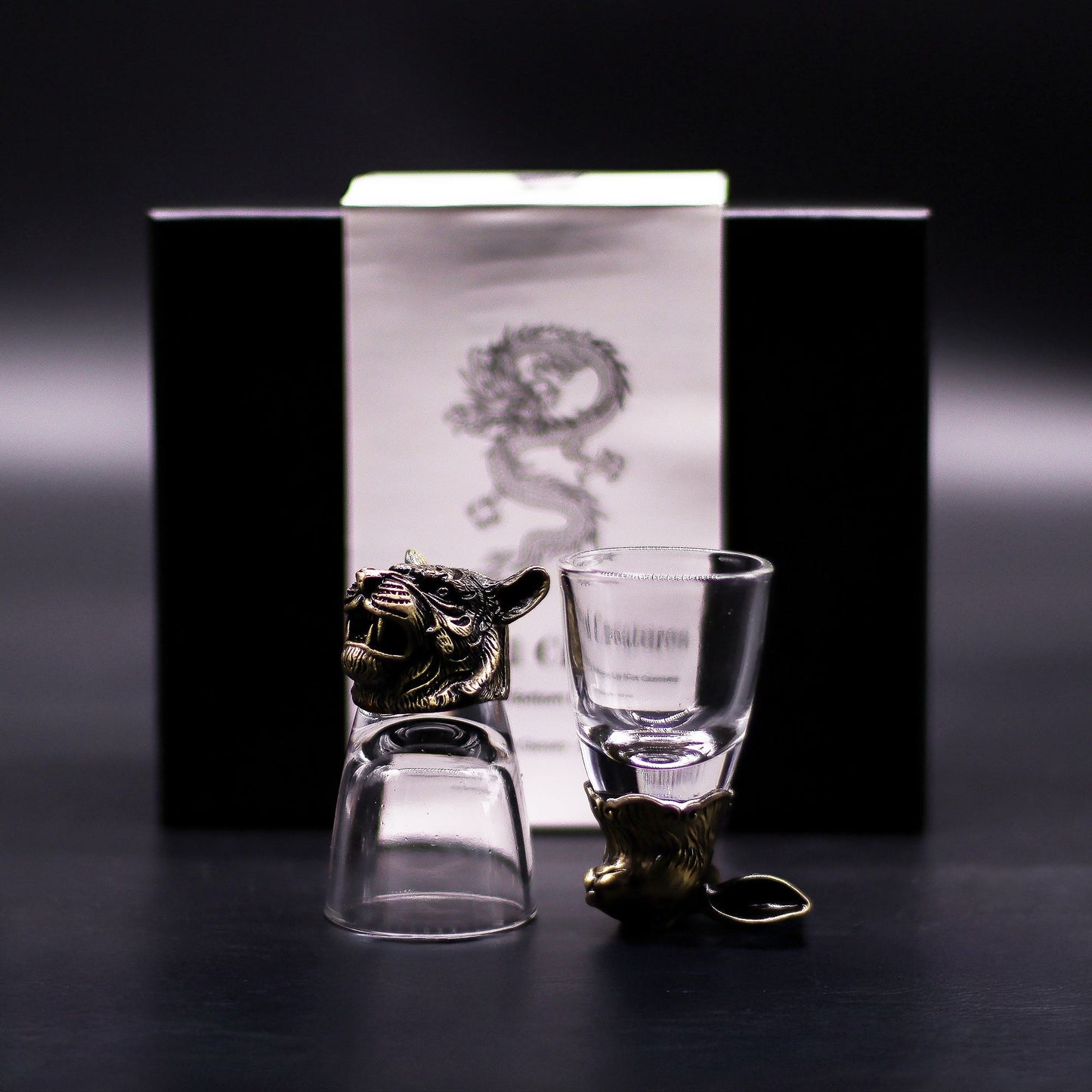 Set mit 6 Schnapsgläsern - Mystische Waldtiere in Antikbronze-Optik