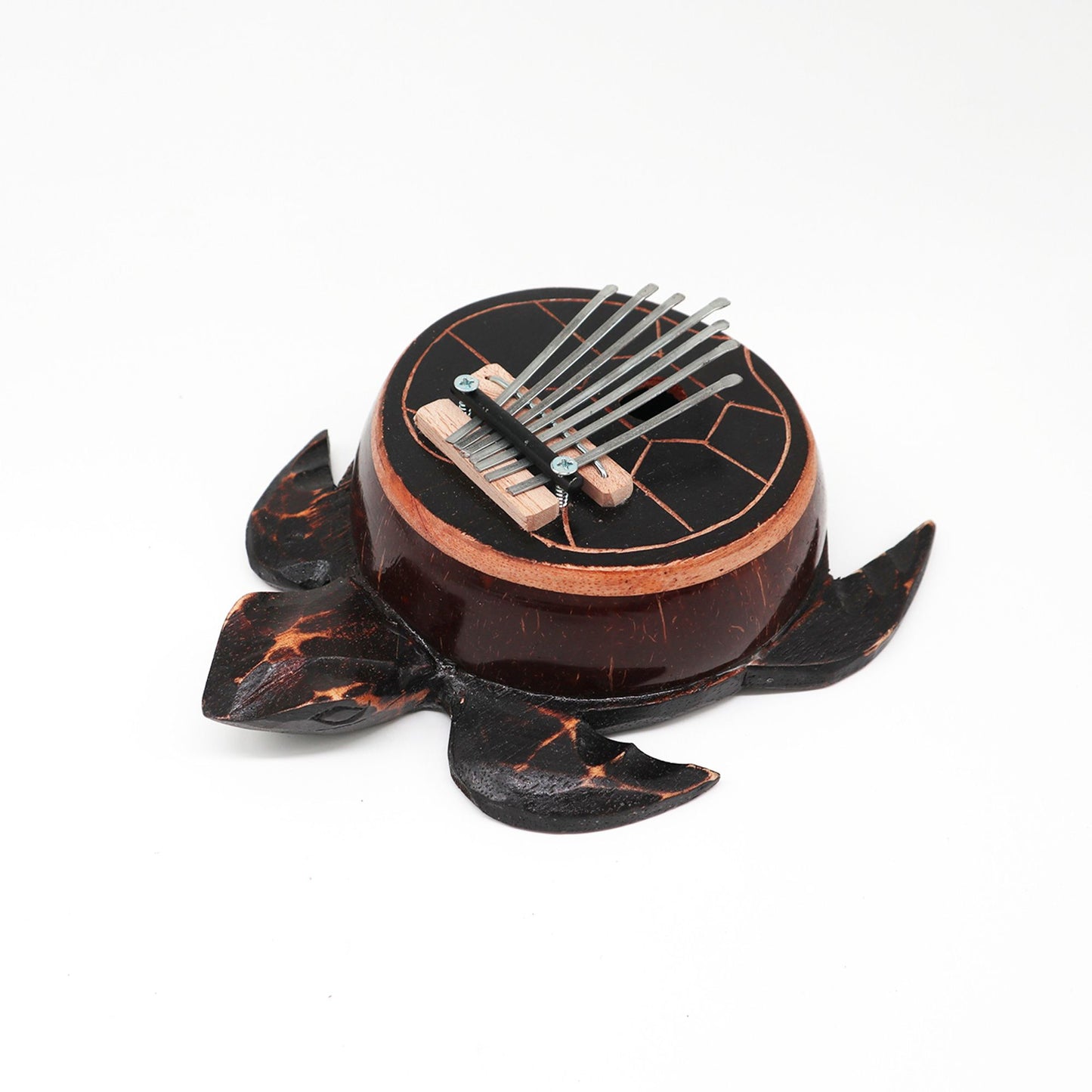 Handgeschnitzte Kalimba aus Kokosnuss mit Schildkröten-Motiv – 17 cm
