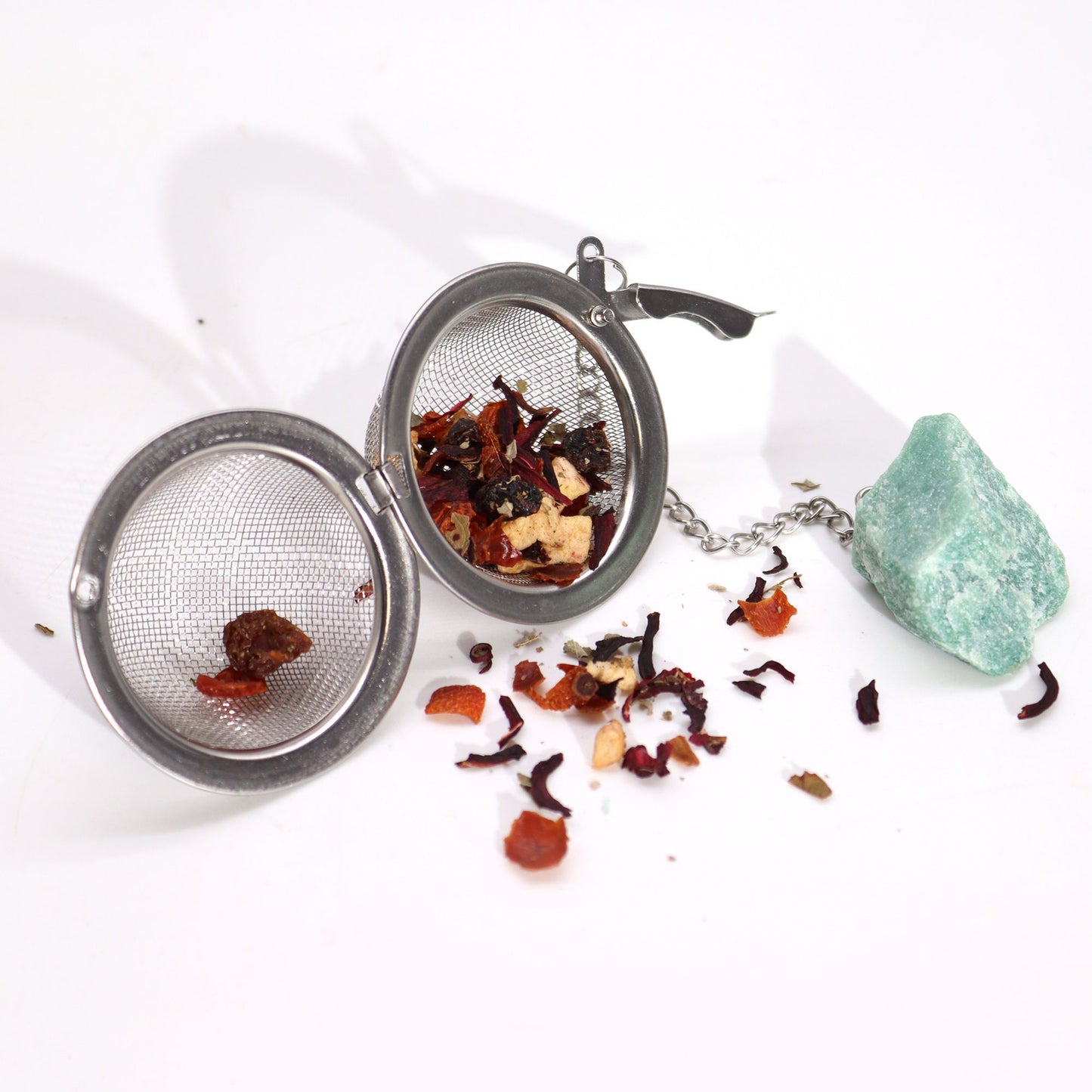 Rosenquarz Tee-Infusor aus Edelstahl mit natürlichem Edelstein
