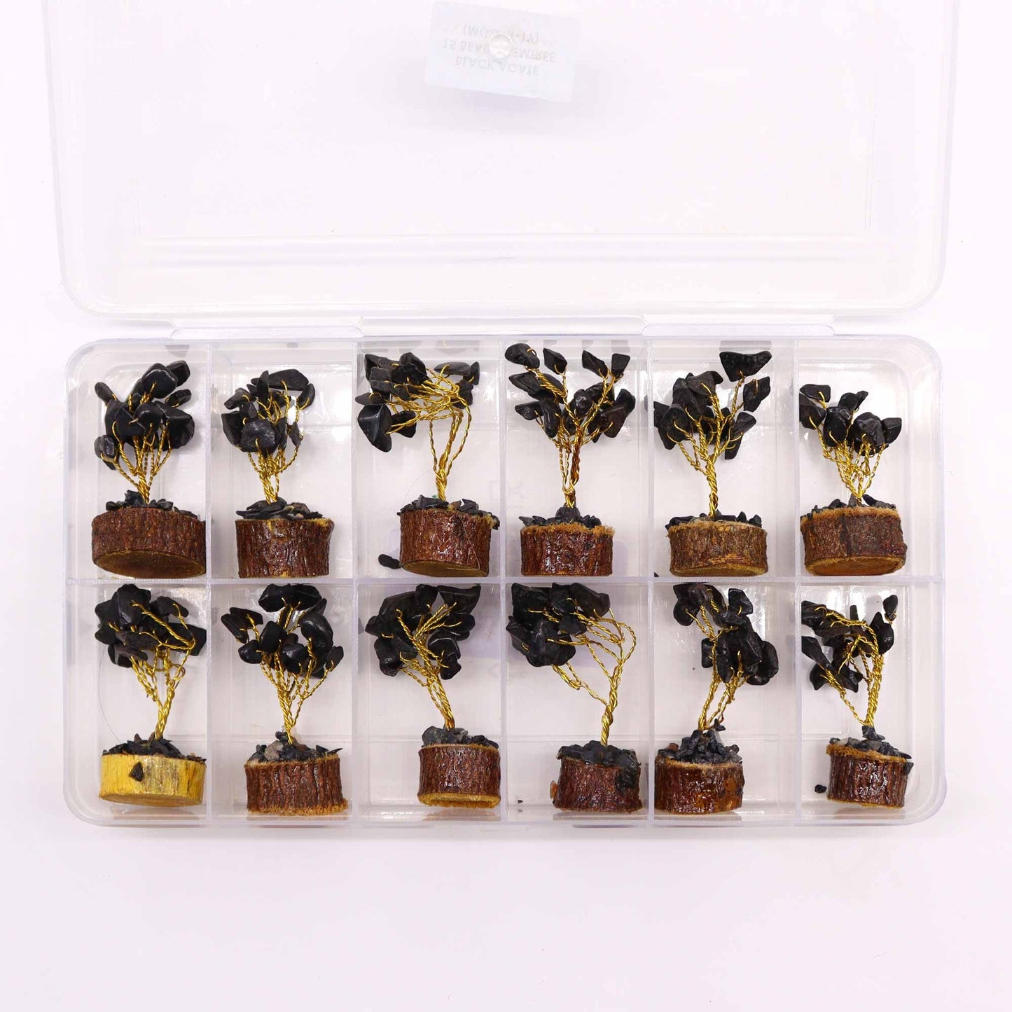 Mini-Edelsteinbaum aus schwarzem Achat auf Holz - Handgefertigte Tischdekoration