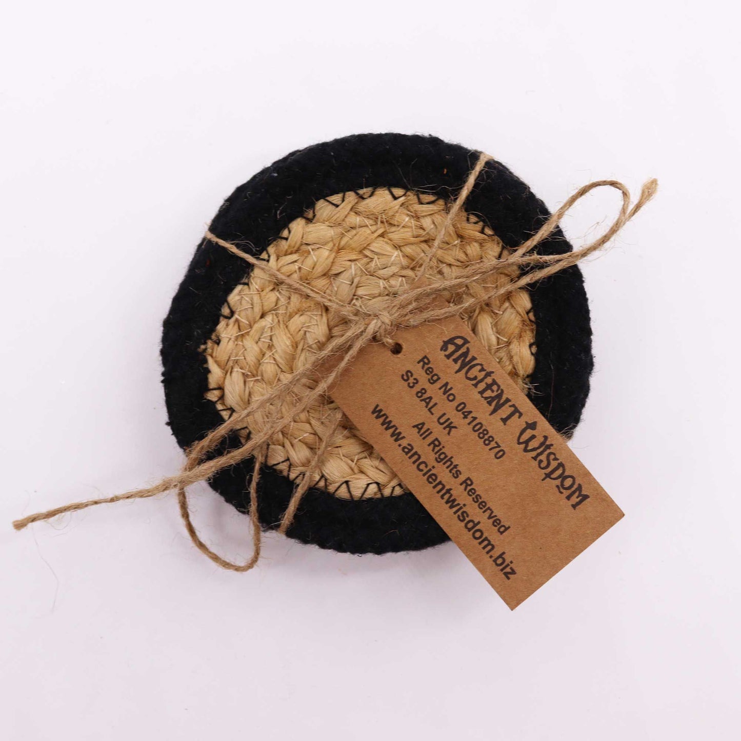 Set mit 4 Untersetzern aus Jute & Baumwolle - Schwarzrand