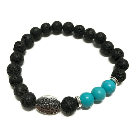 Lavastein-Armband mit Blatt-Türkis – Natürlicher Aromadiffusor