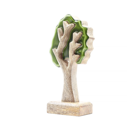 3D Baum-Dekoration aus Mango-Holz – Handgefertigtes Natur-Ornament