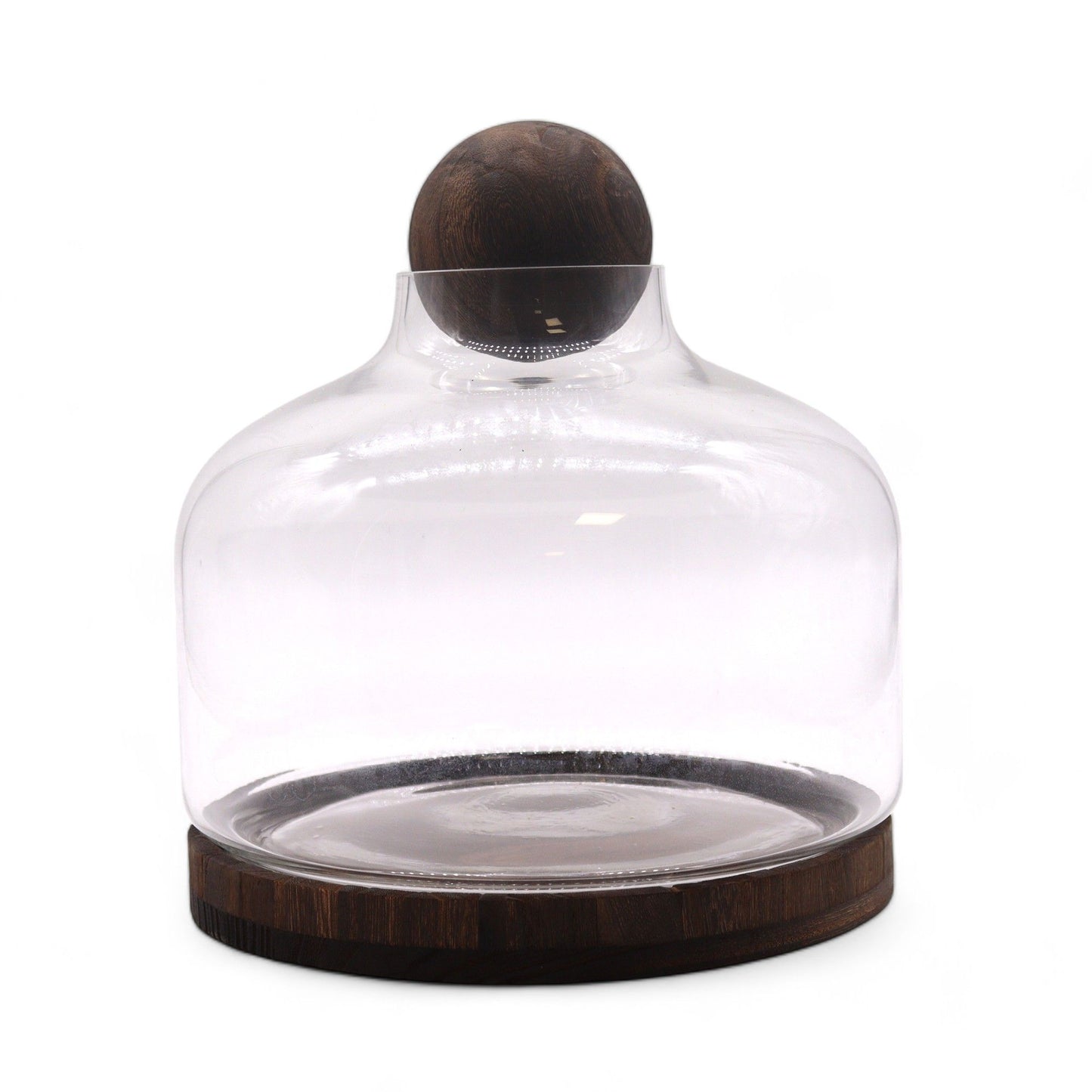 Großes Kugel-Terrarium auf Edelholz-Sockel - 23 cm