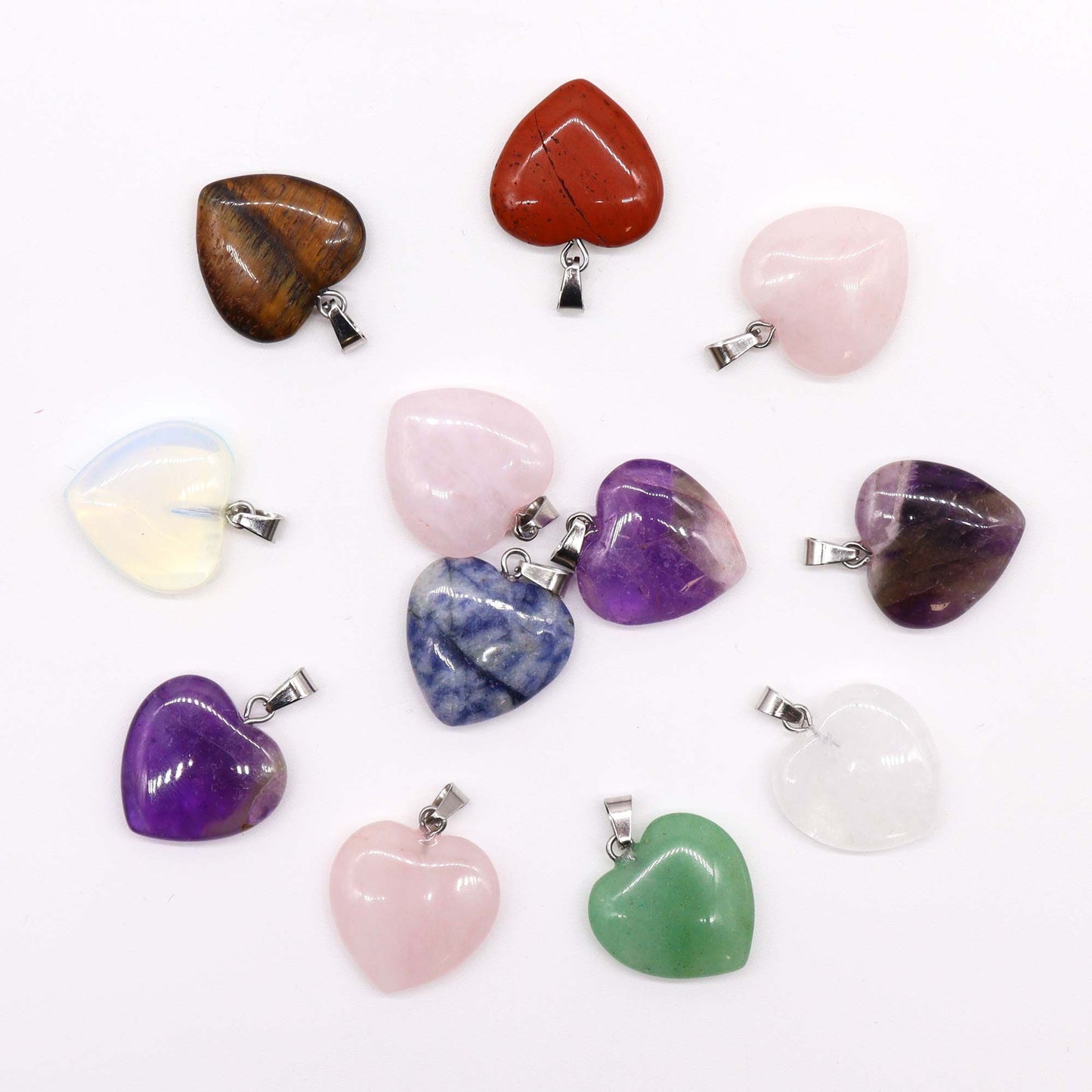 Set mit 12 natürlichen Edelstein-Herzen als Anhänger (20x6mm) für Schmuckdesign