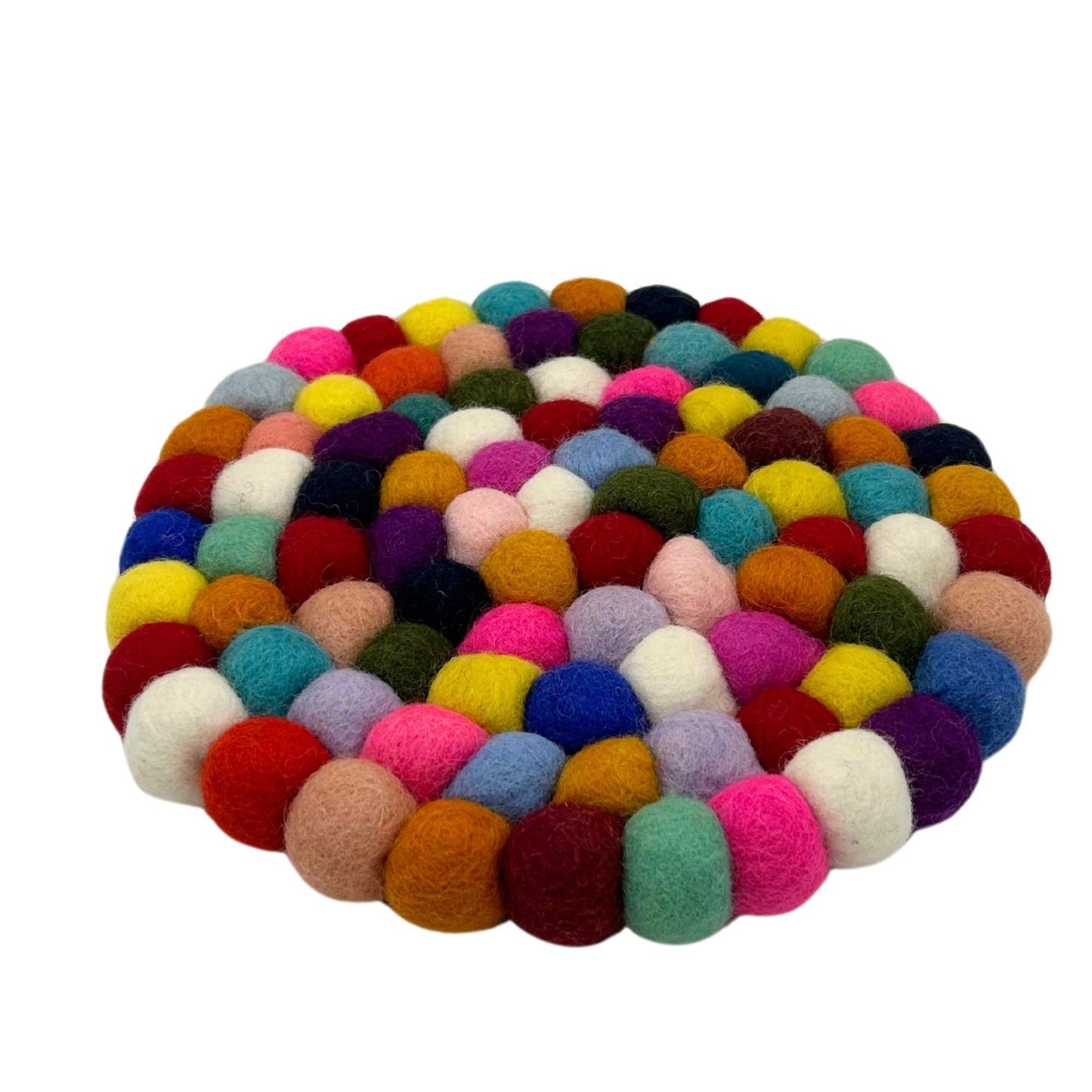 Rundes Tischset aus Wollfilzkugeln – 20 cm, bunt