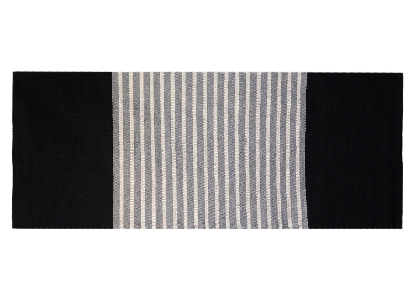 Indischer Baumwoll-Läufer mit Streifenmuster in Grau und Schwarz - 170x70 cm