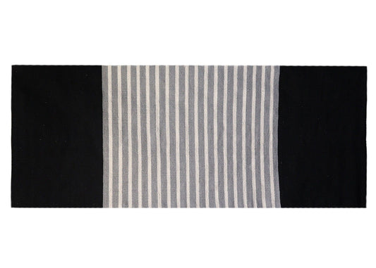 Indischer Baumwoll-Läufer mit Streifenmuster in Grau und Schwarz - 170x70 cm